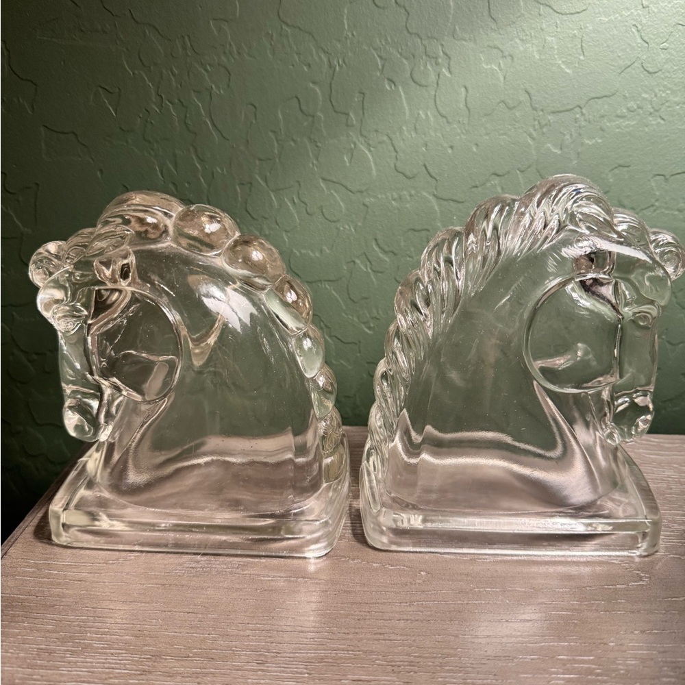 Vintage federal Glass Horse Head Bookends